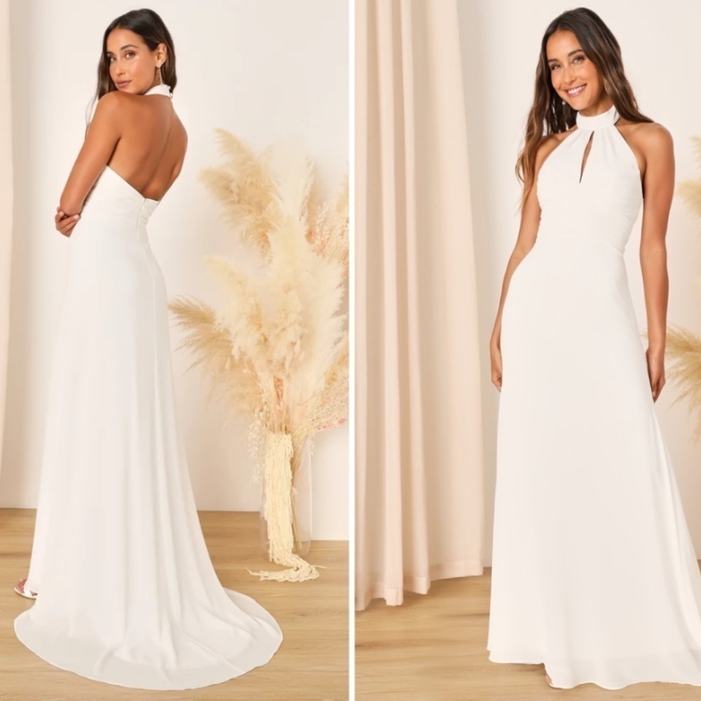 LULUS Bridal Wedding Elegant Chic Sexy Open Back High Neck Gown NWOT - Picture 3 of 5